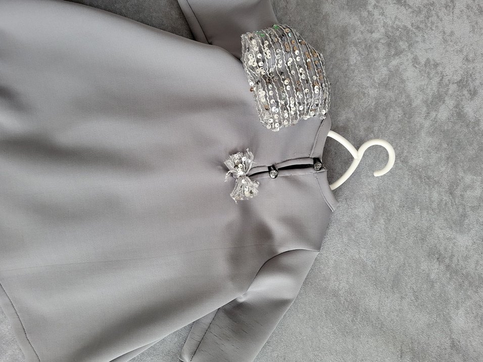 Gri Pullu Uzun Kollu Kız Bebek Elbise ve Ayakkabı - Görsel 3