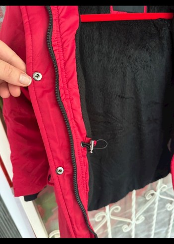 Erkek-kıZ çocuk  Kırmızı Düğmeli Street Wear Kaban - Görsel 4