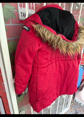 Erkek-kıZ çocuk  Kırmızı Düğmeli Street Wear Kaban - Görsel 7