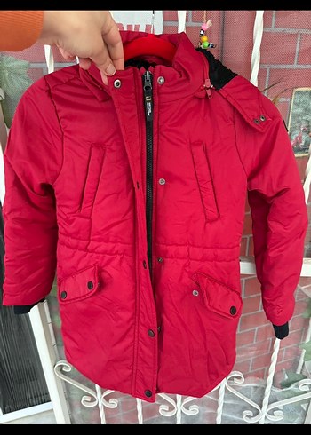 Erkek-kıZ çocuk  Kırmızı Düğmeli Street Wear Kaban - Görsel 3