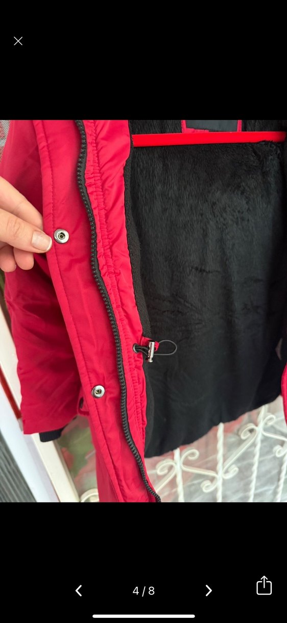 Erkek-kıZ çocuk  Kırmızı Düğmeli Street Wear Kaban - Görsel 4