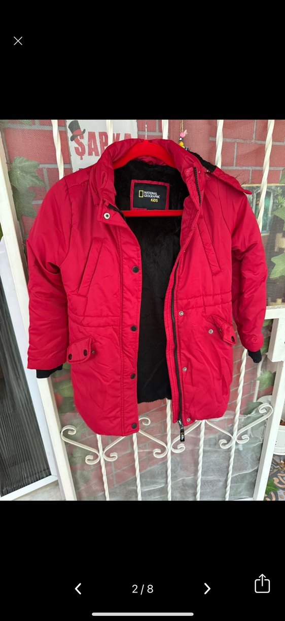 Erkek-kıZ çocuk  Kırmızı Düğmeli Street Wear Kaban - Görsel 2