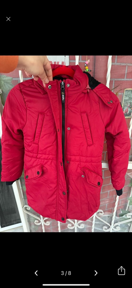 Erkek-kıZ çocuk  Kırmızı Düğmeli Street Wear Kaban - Görsel 3