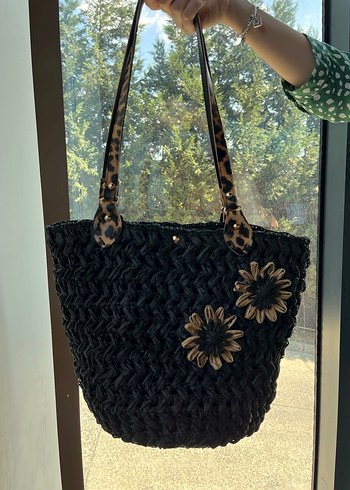 Siyah Bohem Raffıa Örgü Kadın Çanta - Görsel 2
