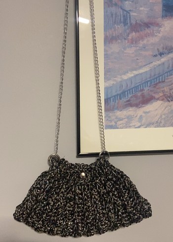 Gri Örgü Kadın Çanta Zincir Askılı - Görsel 5