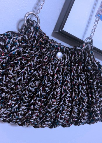 Gri Örgü Kadın Çanta Zincir Askılı - Görsel 3