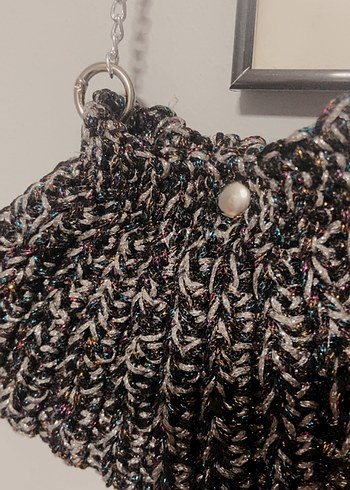 Gri Örgü Kadın Çanta Zincir Askılı - Görsel 4