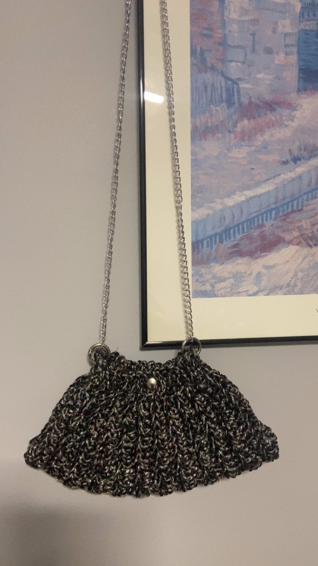 Gri Örgü Kadın Çanta Zincir Askılı - Görsel 5