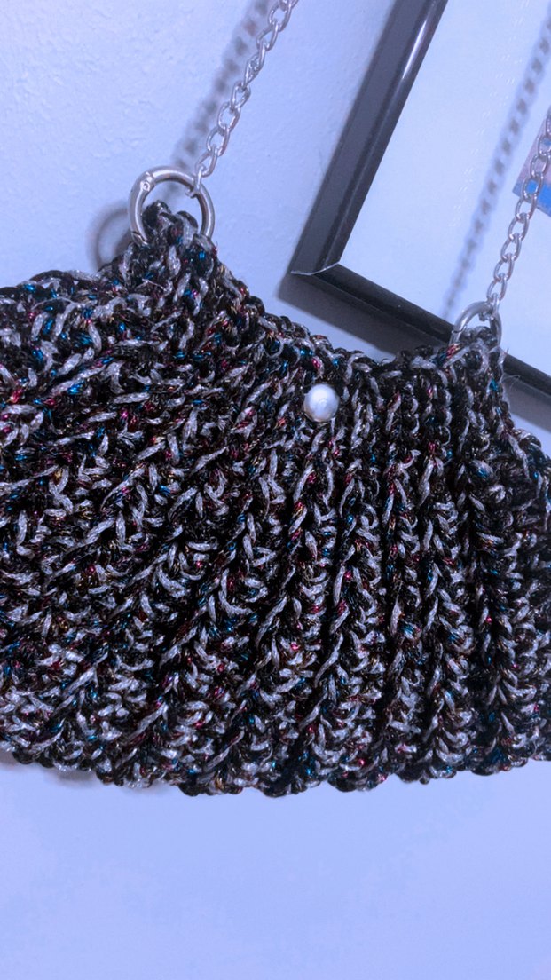 Gri Örgü Kadın Çanta Zincir Askılı - Görsel 3