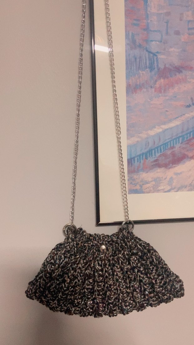 Gri Örgü Kadın Çanta Zincir Askılı - Görsel 2