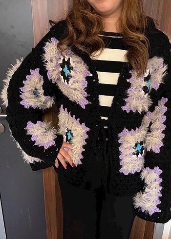 Bohem Çok Renkli Örgü Kadın Hırka - Görsel 2