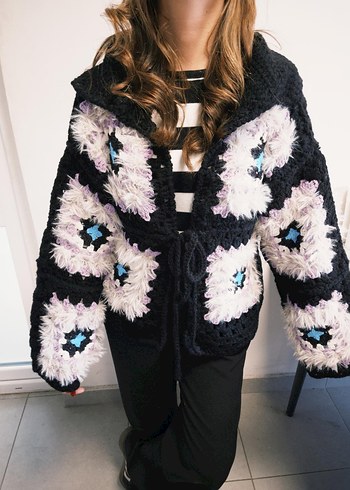 Bohem Çok Renkli Örgü Kadın Hırka - Görsel 4