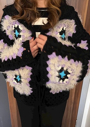 Bohem Çok Renkli Örgü Kadın Hırka - Görsel 3