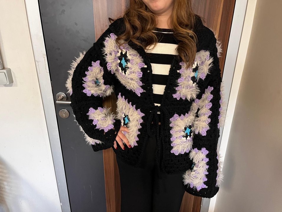 Bohem Çok Renkli Örgü Kadın Hırka - Görsel 2