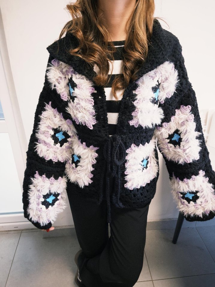 Bohem Çok Renkli Örgü Kadın Hırka - Görsel 4