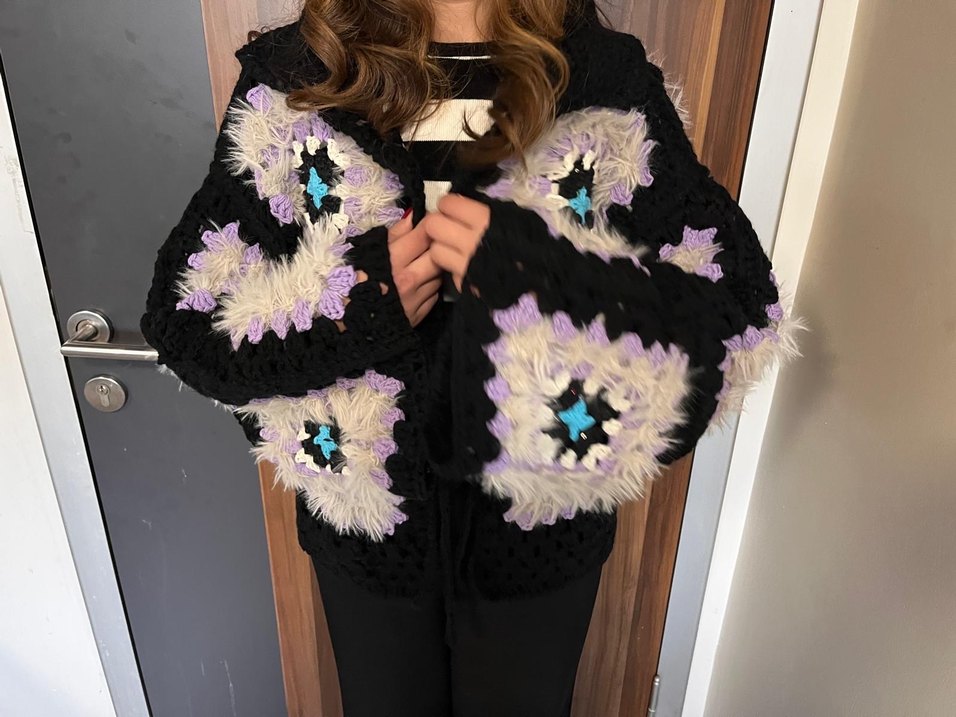 Bohem Çok Renkli Örgü Kadın Hırka - Görsel 3