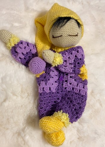 Mor renkli el örgüsü oyuncak bebek - Görsel 6