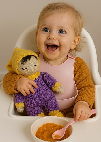 Mor renkli el örgüsü oyuncak bebek - Görsel 4