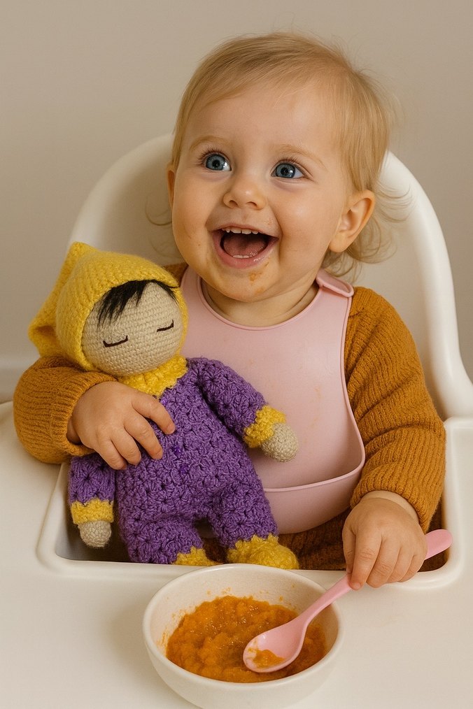 Mor renkli el örgüsü oyuncak bebek - Görsel 4