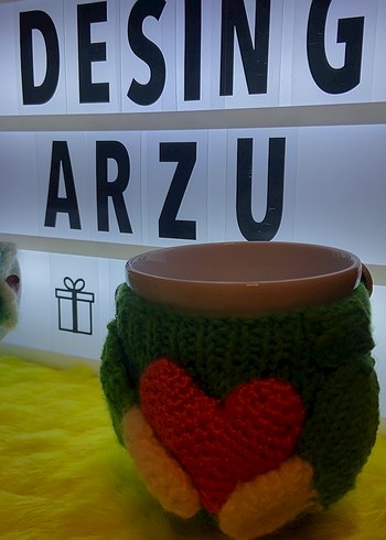 Yeşil Renkli Kalp Desenli Örgü Kupa Kılıfı - Görsel 2