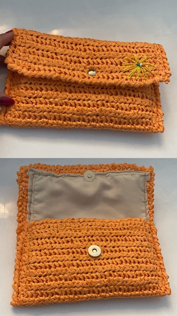 Turuncu Nakışlı Örgü Bohem Kadın Portföy Çanta - Görsel 2