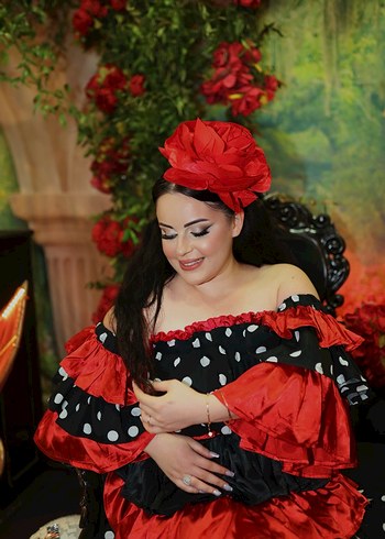 Kırmızı Puantiyeli Straplez Roman kıyafeti - Görsel 2