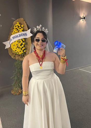 Askılı Beyaz Uzun A-Line Gelinlik - Görsel 2