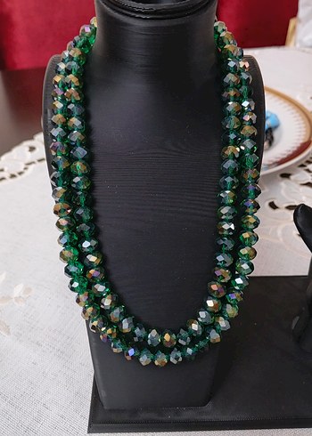 swarovski Yesil İsiltili Cift Katli Kristal Kolye