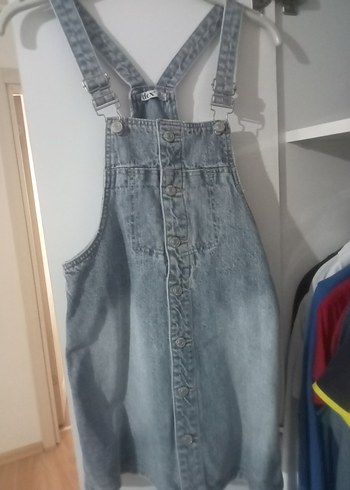 Kızlar için Gri Denim Askılı Tulum