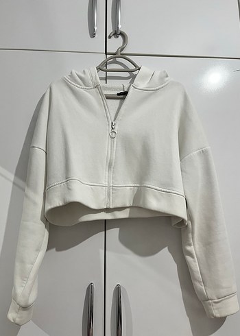 Beyaz Fermuarlı Kadın Sweatshirt