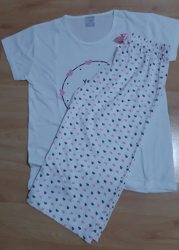 m Beden Diger Kadın Beyaz Baskılı Kısa Kollu Pijama Takımı