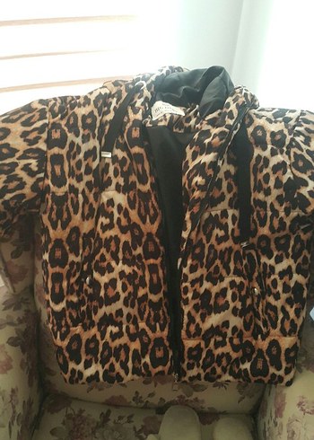 40 Beden Leopar Desenli Kadın Mont