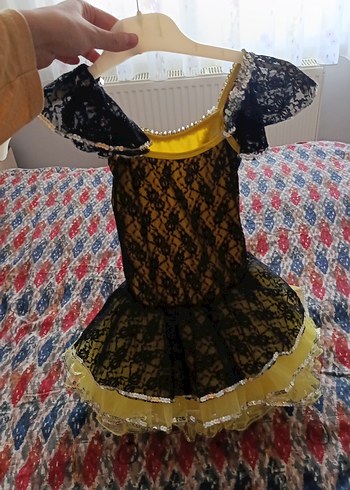 Sarı Siyah Dantel Kız Elbise