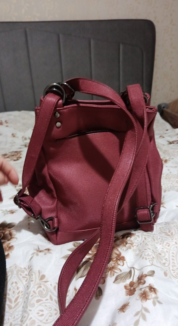 Bordo Deri Fermuarlı Kadın Çanta - Görsel 2