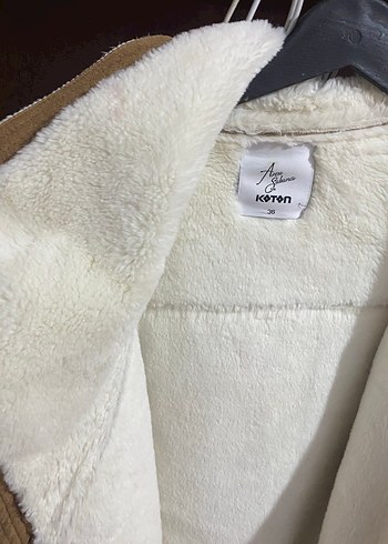 Bej Süet Kadın Ceket, Kürklü, Rahat Kesim - Görsel 3