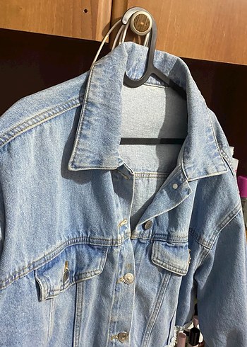 Düğmeli Mavi Kadın Denim Ceket - Görsel 3
