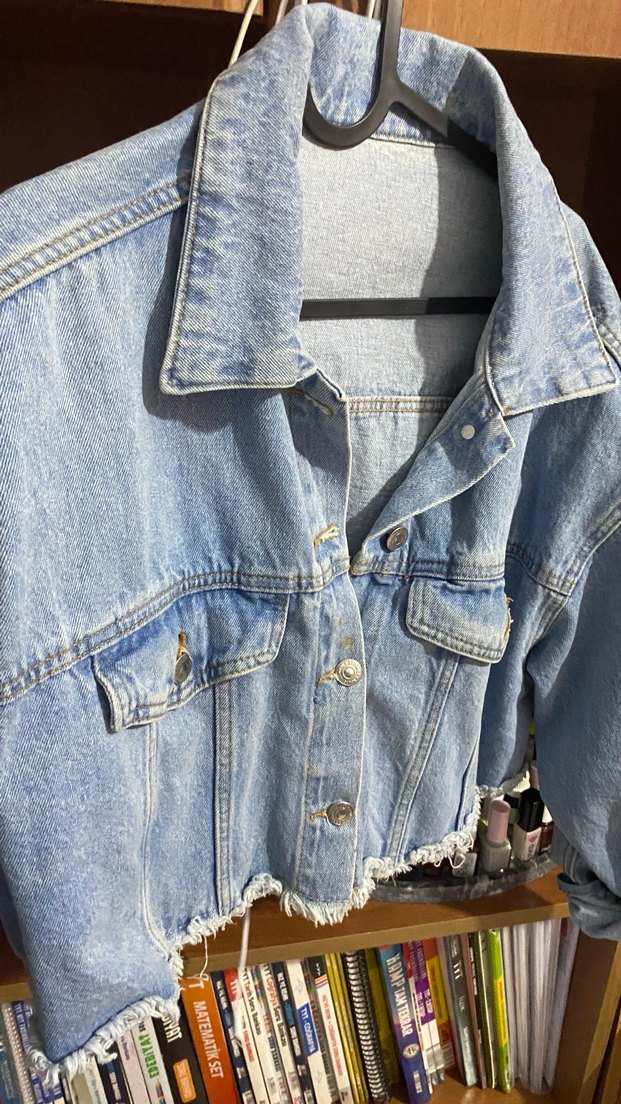 Düğmeli Mavi Kadın Denim Ceket - Görsel 2