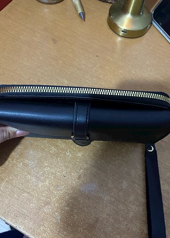 Siyah Deri Tokalı Kadın Clutch Cüzdan - Görsel 4