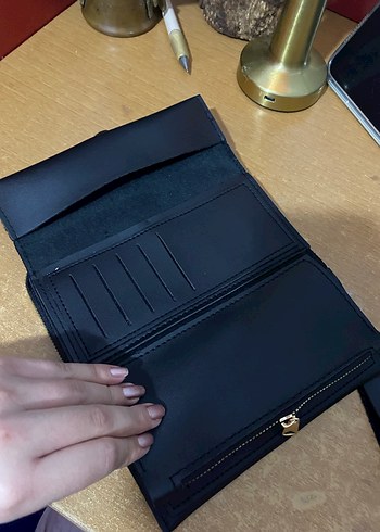Siyah Deri Tokalı Kadın Clutch Cüzdan - Görsel 3
