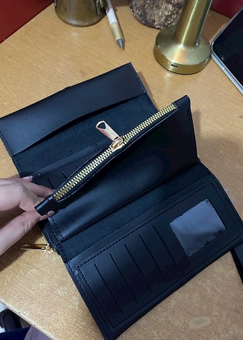 Siyah Deri Tokalı Kadın Clutch Cüzdan - Görsel 2