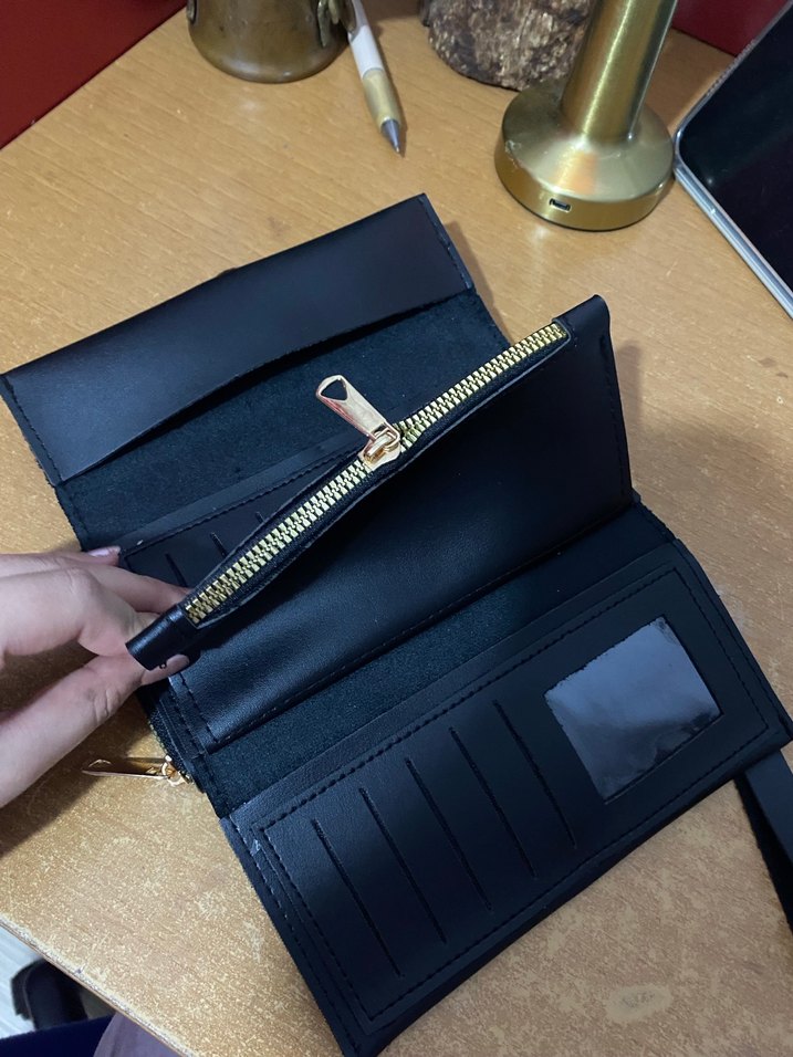 Siyah Deri Tokalı Kadın Clutch Cüzdan - Görsel 2