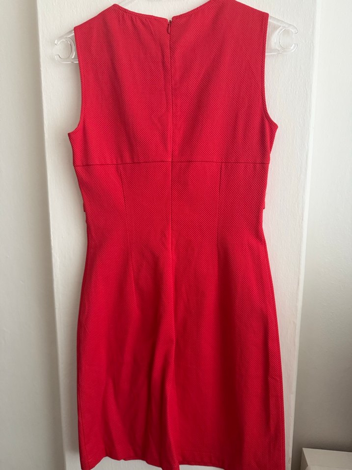 Kırmızı Kemerli Klasik Midi Elbise - Görsel 2