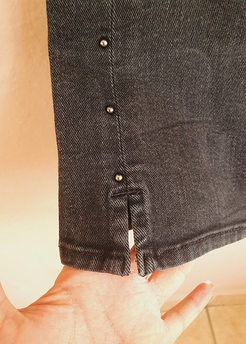 H&M Siyah - Gri Yüksel Bel Bilek Boy Kadın Kot Pantolon