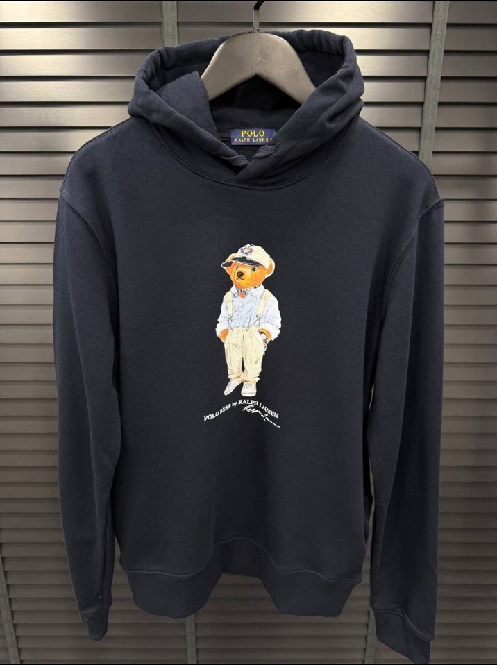 Siyah Kapüşonlu Polo Ayı Baskılı Sweatshirt - Görsel 3