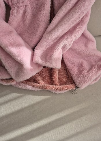 Pembe Uzun Kollu Midi mont pelus - Görsel 6