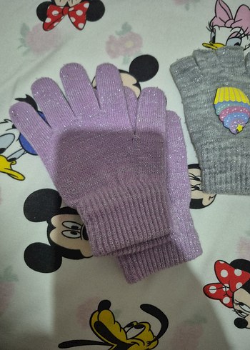 Nakışlı Gri Triko Kız Eldivenleri - Görsel 3