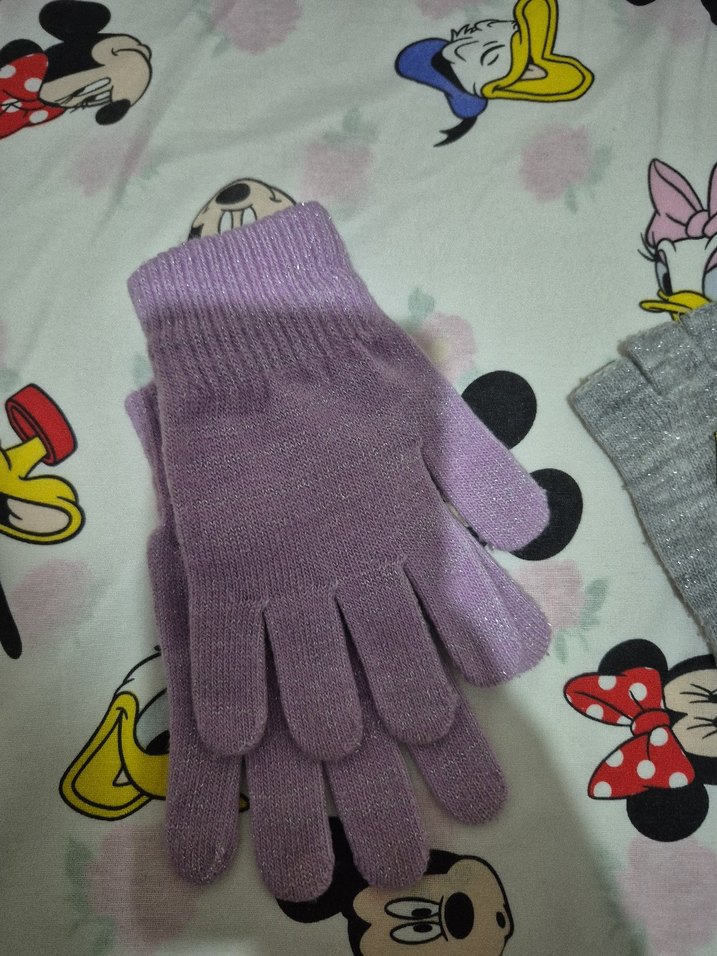 Nakışlı Gri Triko Kız Eldivenleri - Görsel 4