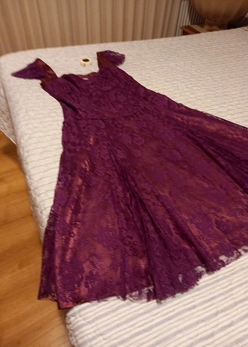 Bordo Dantel Uzun Abiye Elbise