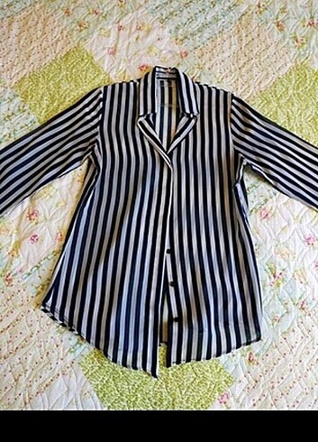 s Beden lacivert Renk Çizgili sifon bluz