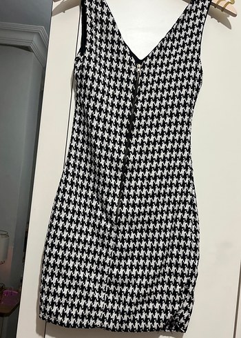 Kemerli Siyah Beyaz Mini Elbise - Görsel 2